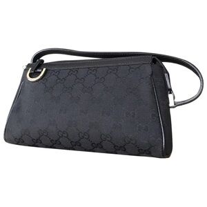Gucci Black Monogram Canvas Shoulder Bag with Gold Ring Accent
